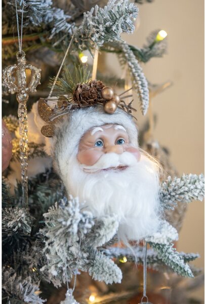 Bílo-zlatá vánoční závěsná ozdoba Santa Claus s šiškami – 10x9x28 cm