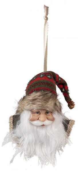 Červeno-hnědá vánoční závěsná ozdoba Santa Claus s kožešinovou čepicí – 10x9x28 cm