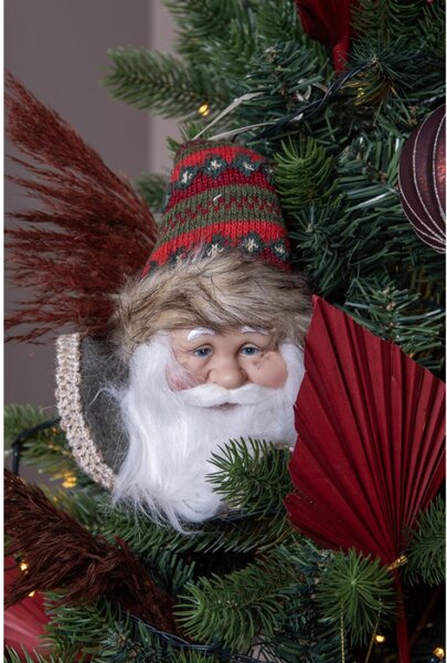 Červeno-hnědá vánoční závěsná ozdoba Santa Claus s kožešinovou čepicí – 10x9x28 cm