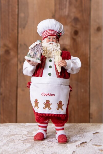Figurka Santa Clause zdobící perníkovou chaloupku – 28 cm