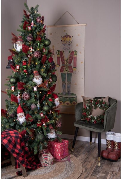 Červeno-hnědá vánoční závěsná ozdoba Santa Claus s kožešinovou čepicí – 10x9x28 cm