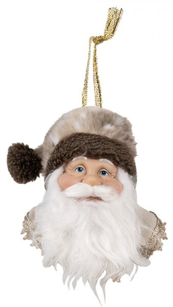 Béžovo-hnědá vánoční závěsná ozdoba Santa Claus s kožešinovou čepicí – 10x9x28 cm