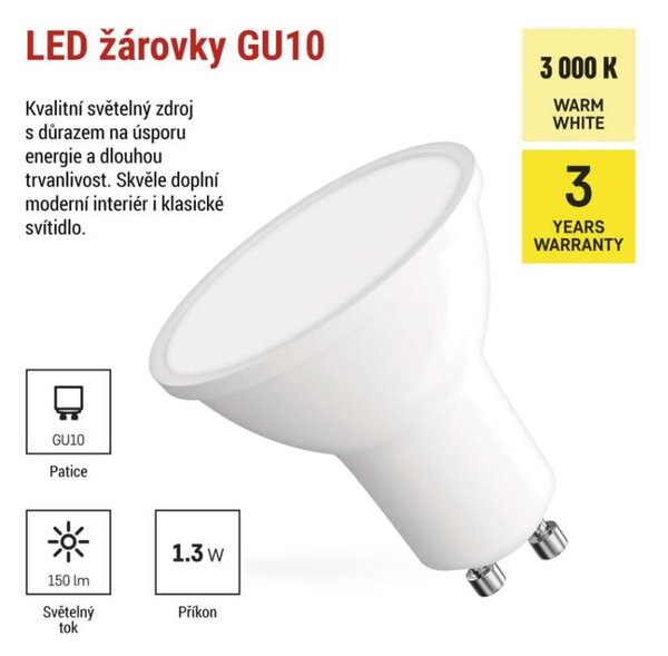 EMOS LED žárovka Classic MR16 bílá / GU10 / 1,3 W (16 W) / 150 lm / teplá bílá 1525730237