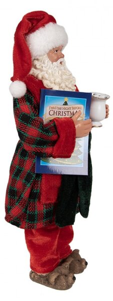 Figurka Santa Clause v domácím úboru s horkou čokoládou a knížkou – 28 cm