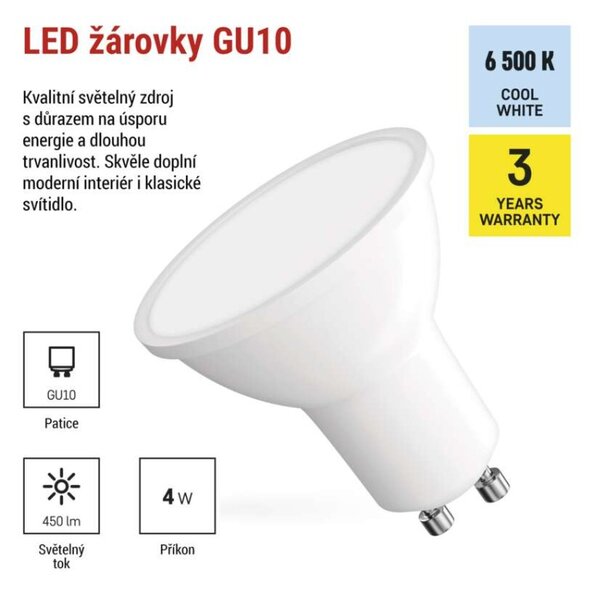 EMOS LED žárovka Classic MR16 bílá / GU10 / 4 W (39 W) / 450 lm / studená bílá 1525730118