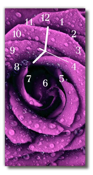 Skleněné hodiny vertikální Květy Růžové fialové kapky 30x60 cm