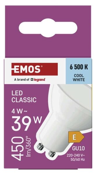 EMOS LED žárovka Classic MR16 bílá / GU10 / 4 W (39 W) / 450 lm / studená bílá 1525730118