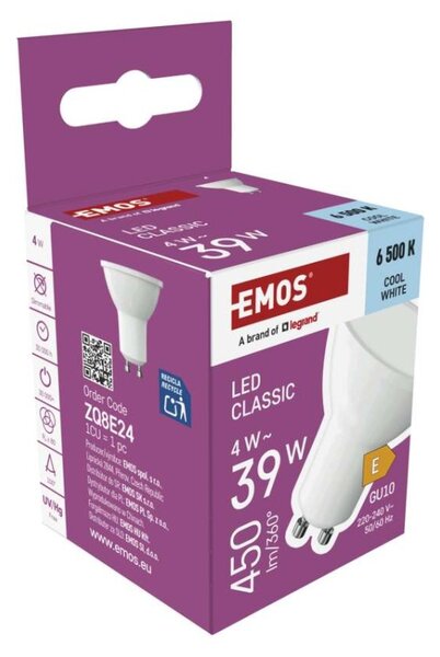 EMOS LED žárovka Classic MR16 bílá / GU10 / 4 W (39 W) / 450 lm / studená bílá 1525730118