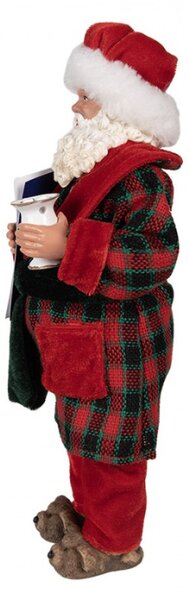 Figurka Santa Clause v domácím úboru s horkou čokoládou a knížkou – 28 cm