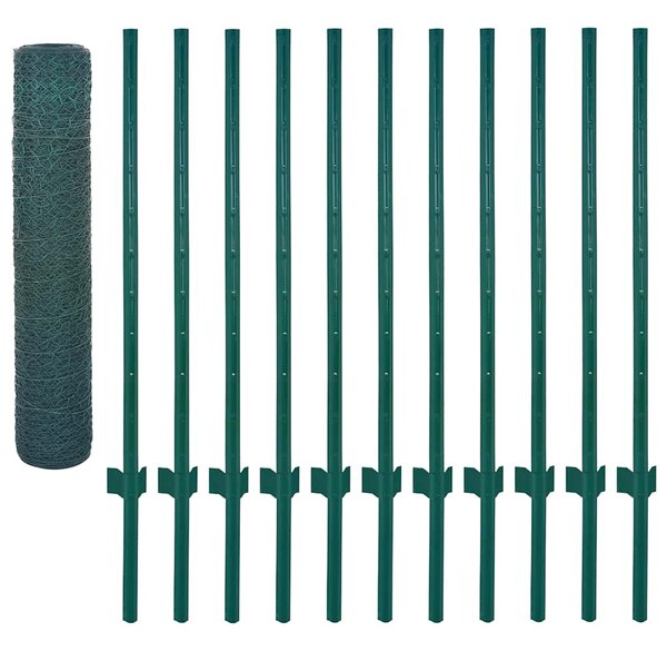Drátěný plot se sloupky ocel 25 x 0,75 m zelený 144614