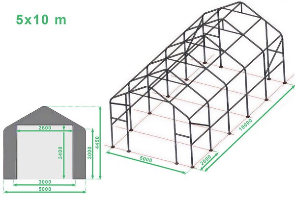 Mobilní skladová hala 5x10m PVC 720HD Professional barva Šedá