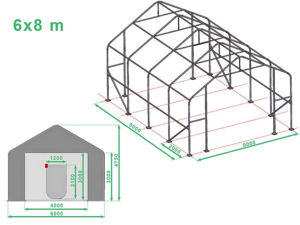 Mobilní skladová hala 6x8m PVC 720HD Professional barva Šedá