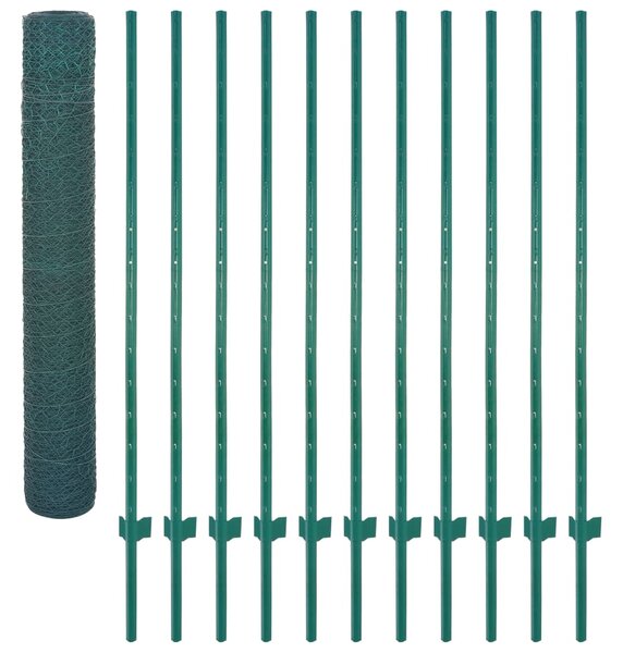 Drátěný plot se sloupky ocel 25 x 2 m zelený 144617