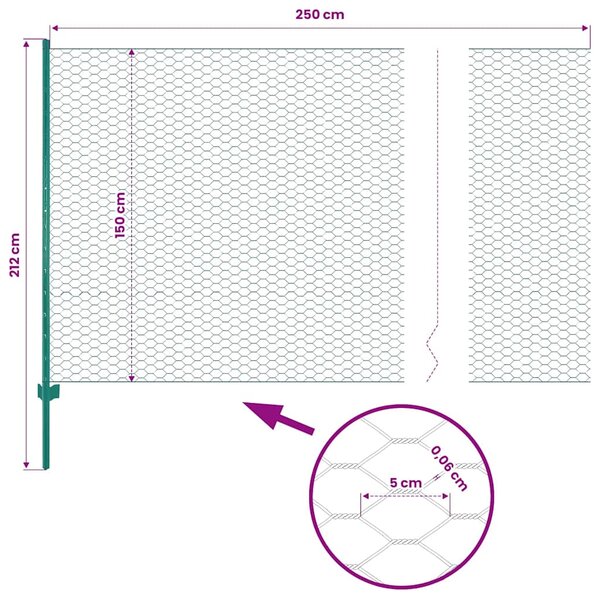 Drátěný plot se sloupky ocel 25 x 1,5 m zelený 144616