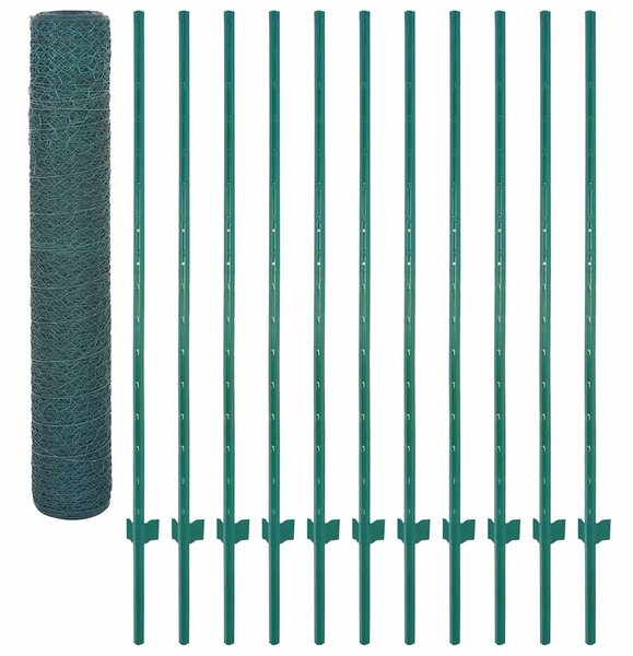 Drátěný plot se sloupky ocel 25 x 1,5 m zelený 144616