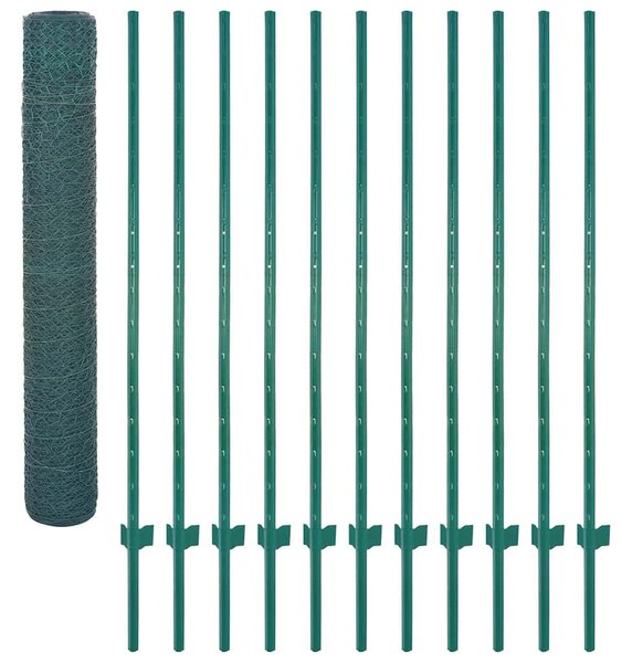 Drátěný plot se sloupky ocel 25 x 2 m zelený 144607