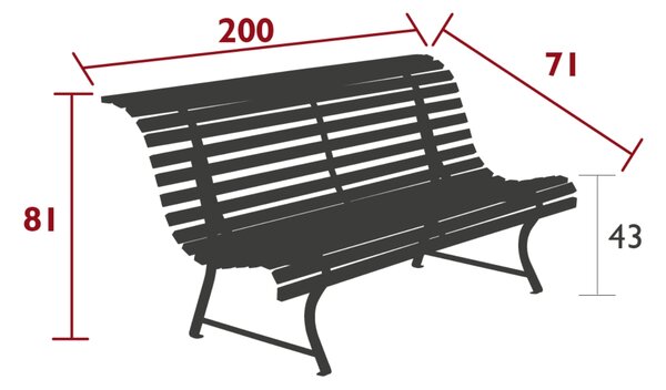 Třešňově červená kovová lavice Fermob Louisiane 200 cm