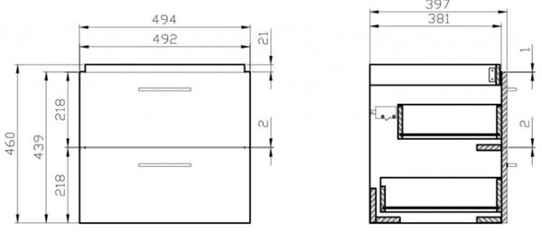 Cersanit - SET B283 LARA MILLE SLIM 50 (SKŘÍŇKA + UMYVADLO), Ořech, S801-322-DSM