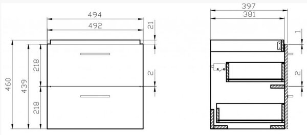 Cersanit - SET B281 LARA MILLE SLIM 50 (SKŘÍŇKA + UMYVADLO), ŠEDÁ, S801-320-DSM