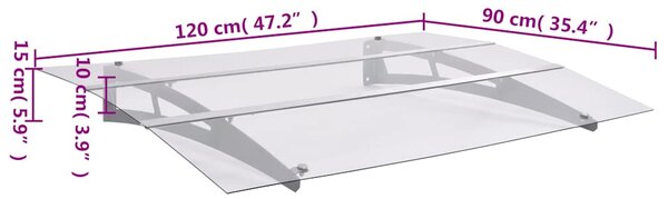 Vchodová stříška stříbrná a průhledná 120 x 90 cm polykarbonát 144828