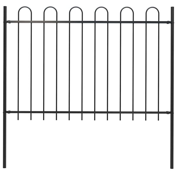 Zahradní plot BOXTEL s obručí nahoře ocelový 170 x 120 cm černý 144931