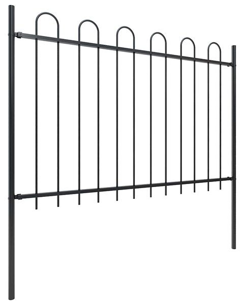 Zahradní plot BOXTEL s obručí nahoře ocelový 170 x 120 cm černý 144931