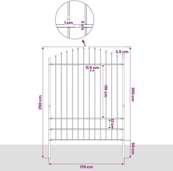 Zahradní plot Woerden s kopím nahoře ocelový 170 x 200 cm černý 144945