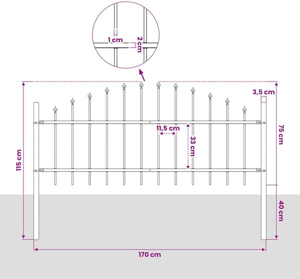 Zahradní plot Woerden s kopím nahoře ocelový 170 x 75 cm černý 144940