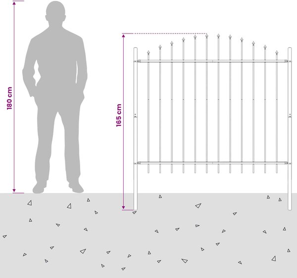 Zahradní plot Woerden s kopím nahoře ocelový 170 x 125 cm černý 144942