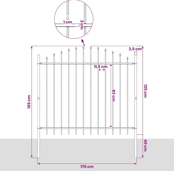 Zahradní plot Woerden s kopím nahoře ocelový 170 x 125 cm černý 144942