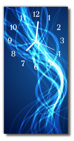 Skleněné hodiny vertikální Umělecké abstrakce modré čáry 30x60 cm