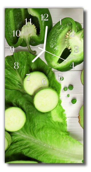 Skleněné hodiny vertikální Kuchyňské zeleniny zelené papriky 30x60 cm