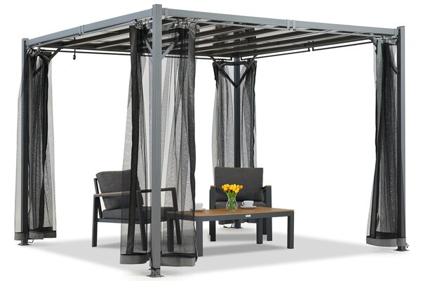 Antracitová pergola Paros 3x3m s moskytiérou Garden Point