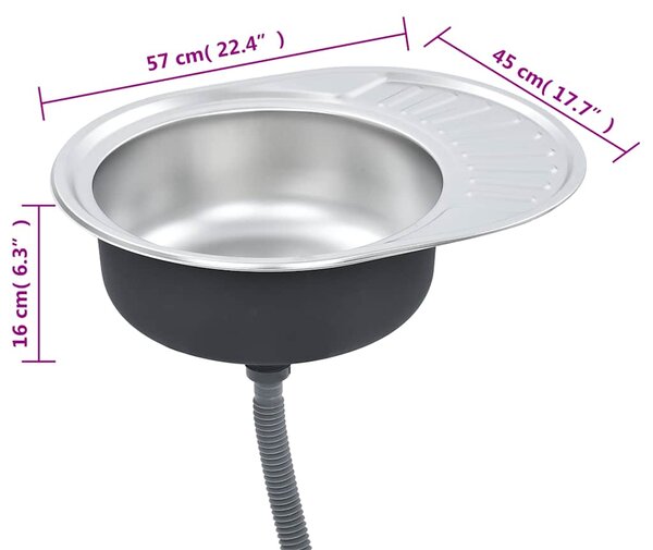 Kuchyňský dřez se sítkem a sifonem oválný nerezová ocel 145072