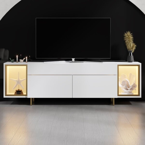 TV stolek/skříňka Zinzite (bílá + zlatá). Akce -15%