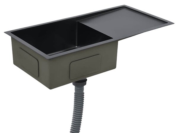 Ručně vyrobený kuchyňský dřez černý nerezová ocel 145086