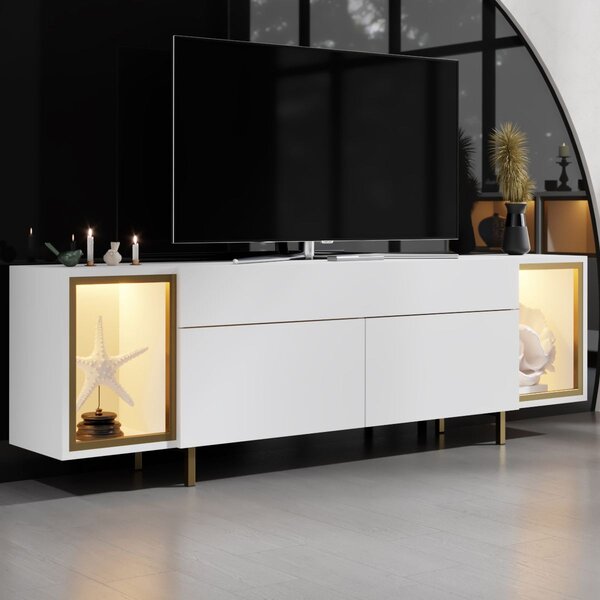 TV stolek/skříňka Zinzite (bílá + zlatá). Akce -15%