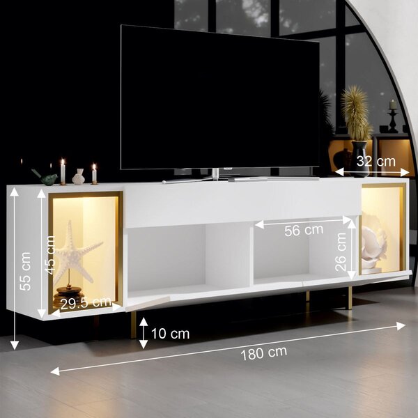 TV stolek/skříňka Zinzite (bílá + zlatá). Akce -15%