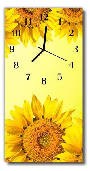 Skleněné hodiny vertikální  Květiny Slunečnice žlutá 30x60 cm