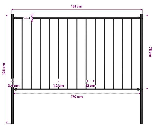 Plotový panel Woerden se sloupky ocelový 1,7x0,75 m černý 145209