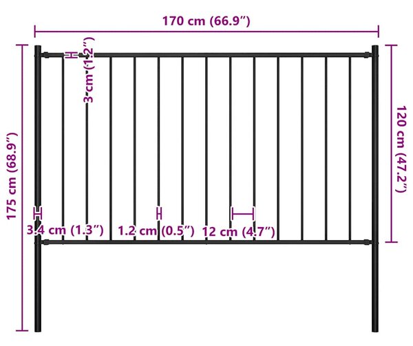 Plotový panel Woerden se sloupky ocelový 1,7x1,25 m černý 145211