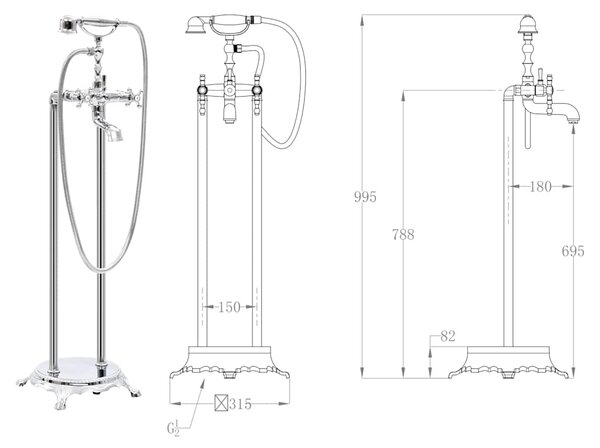Volně stojící vanová baterie nerezová ocel 99,5 cm stříbrná 145093