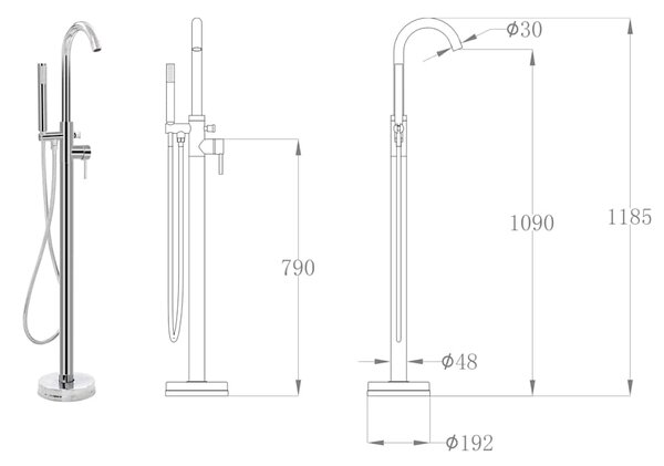 Volně stojící vanová baterie nerezová ocel 118,5 cm 145091