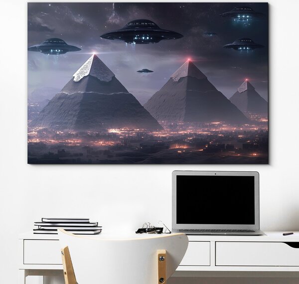 DUBLEZ | Futuristický obraz pyramíd a UFO - Hvězda apokalypsy | UV tisk, Premium