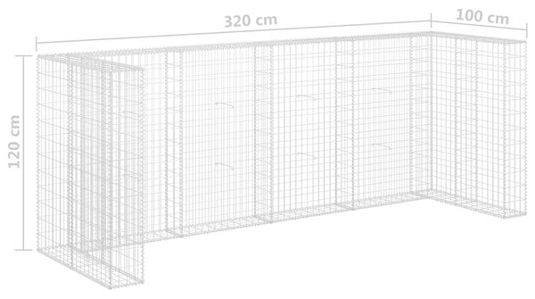Gabionová zástěna pro popelnice pozinkovaná ocel 320x100x120 cm 145614