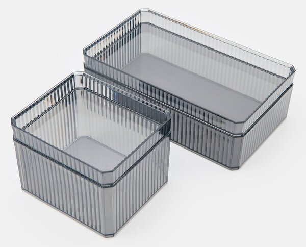 Sinsay - Drážkovaný úložný box s víkem - šedá