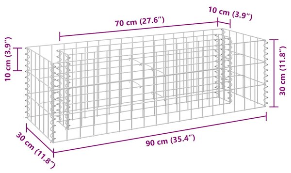Gabionový vyvýšený záhon pozinkovaná ocel 90 x 30 x 30 cm 145629