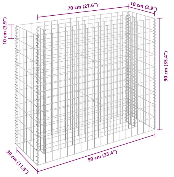 Gabionový vyvýšený záhon pozinkovaná ocel 90 x 30 x 90 cm 145631