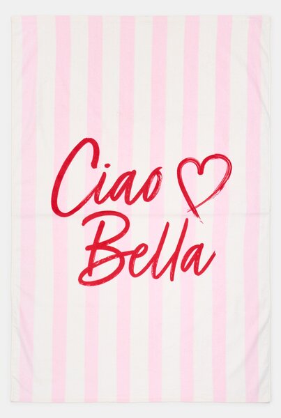 Sinsay - Pruhovaný ručník s nápisem „Ciao Bella“ - růžová