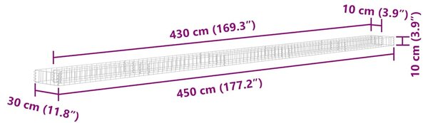 Gabionový vyvýšený záhon pozinkovaná ocel 450 x 30 x 10 cm 145644